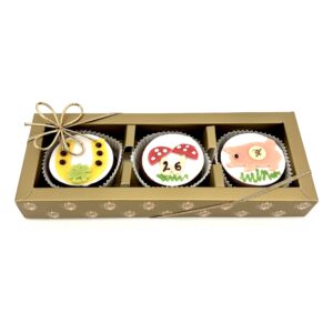 3 Stück Zaunertörtchen in brauner Verpackung mit unterschiedlichen Silvester-Motiven