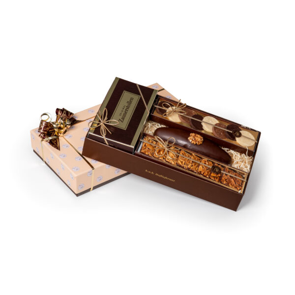 Zauner Geschenkkarton "Klein" mit verschiedenen Pralinen und feinem Gebäck