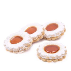 Linzer Augen shortcrust biscuits with apricot jam.