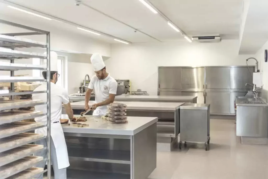 View of the bakery - employees baking.