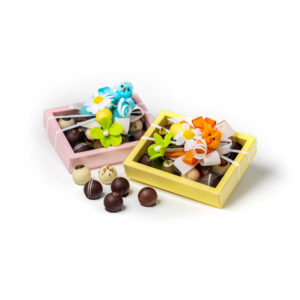 Colorful chocolate bonbonnières with Easter decoration