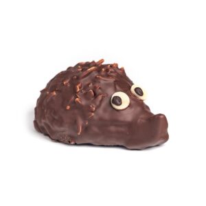 Sacher hedgehog, a piece of Sacher mass filled with Parisian cream and covered with dark chocolate and almond flakes