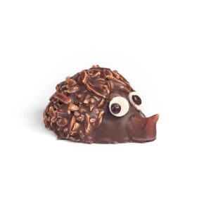 Zauner hedgehog, a piece of Zaunerstollen covered with dark chocolate and almond flakes