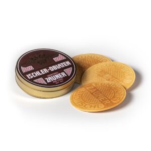 Zauner wafers, with almond-vanilla filling, in a tin